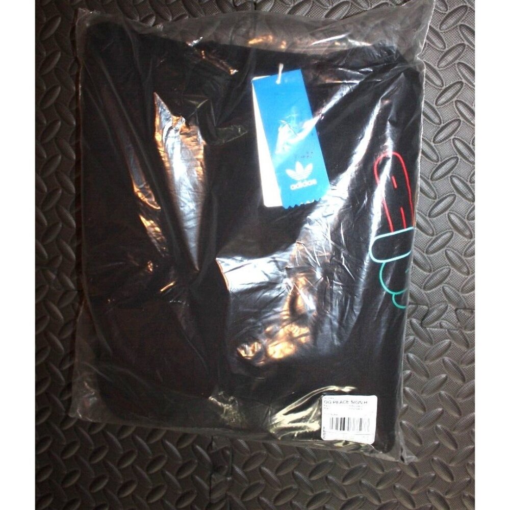 NEW MENS ADIDAS ORIGINALS PEACE SIGN TREFOIL HOODIE ~SIZE LARGE #HC1789 BLACK - Picture 8 of 8